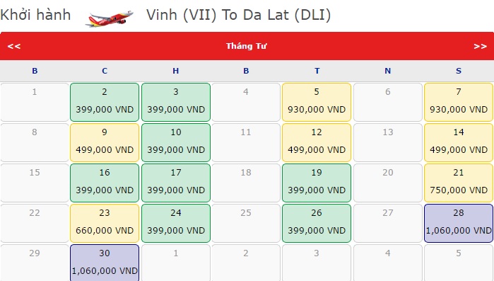 Chi tiết lịch bay và bảng giá vé máy bay Vinh Đà Lạt của Vietjet Air01
